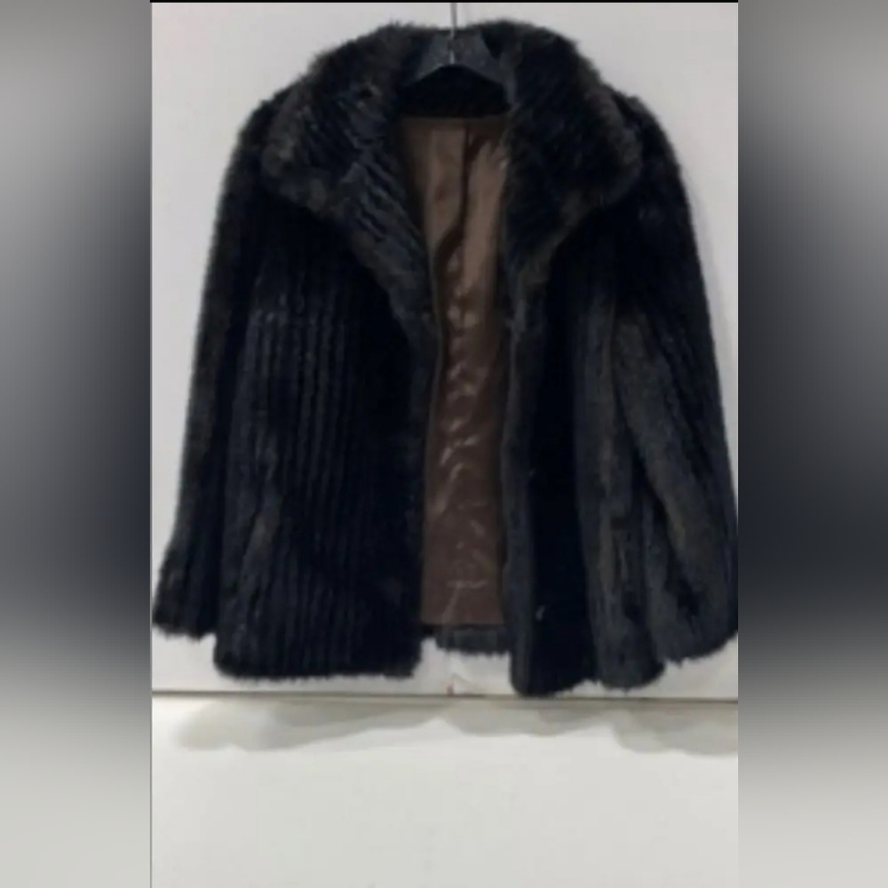 Russell Taylor Designer USA Elegant Black Brown Tint Vintage Fur Coat M
